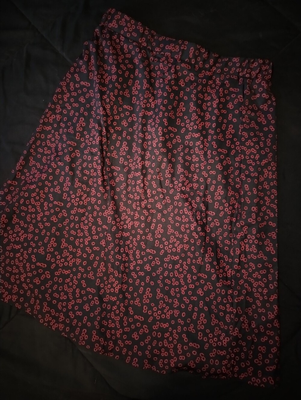NWOT Women's Black A-Line Skirt with Red Floral Print